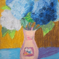 Oil pastel flower pot 